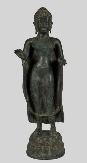 Buddha Statue - Large Antique Thai Style Buddha Statue in Dharmachakra Teaching Mudra - 84cm/34"