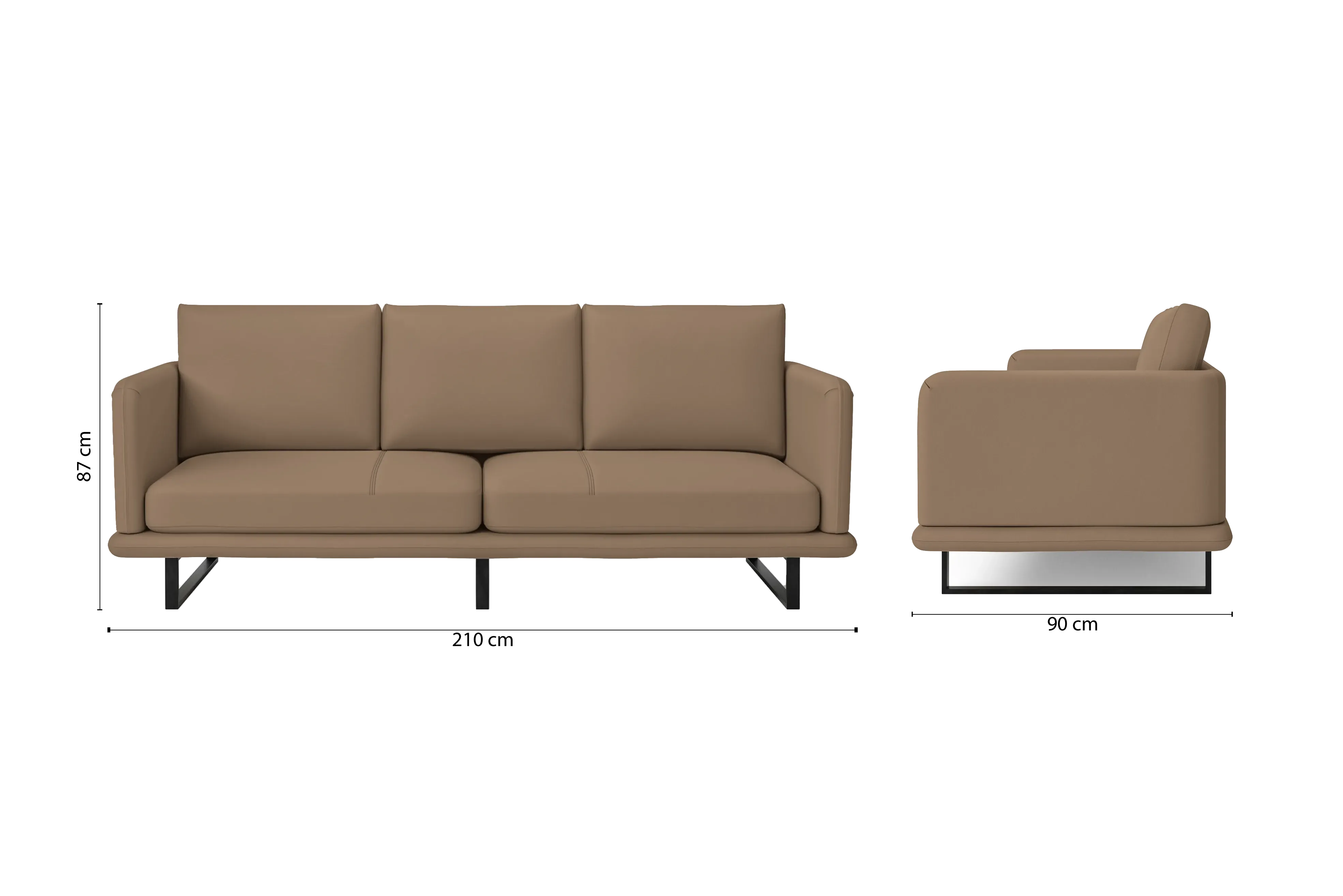 Calabria 3 Seater Sofa Stone Leather