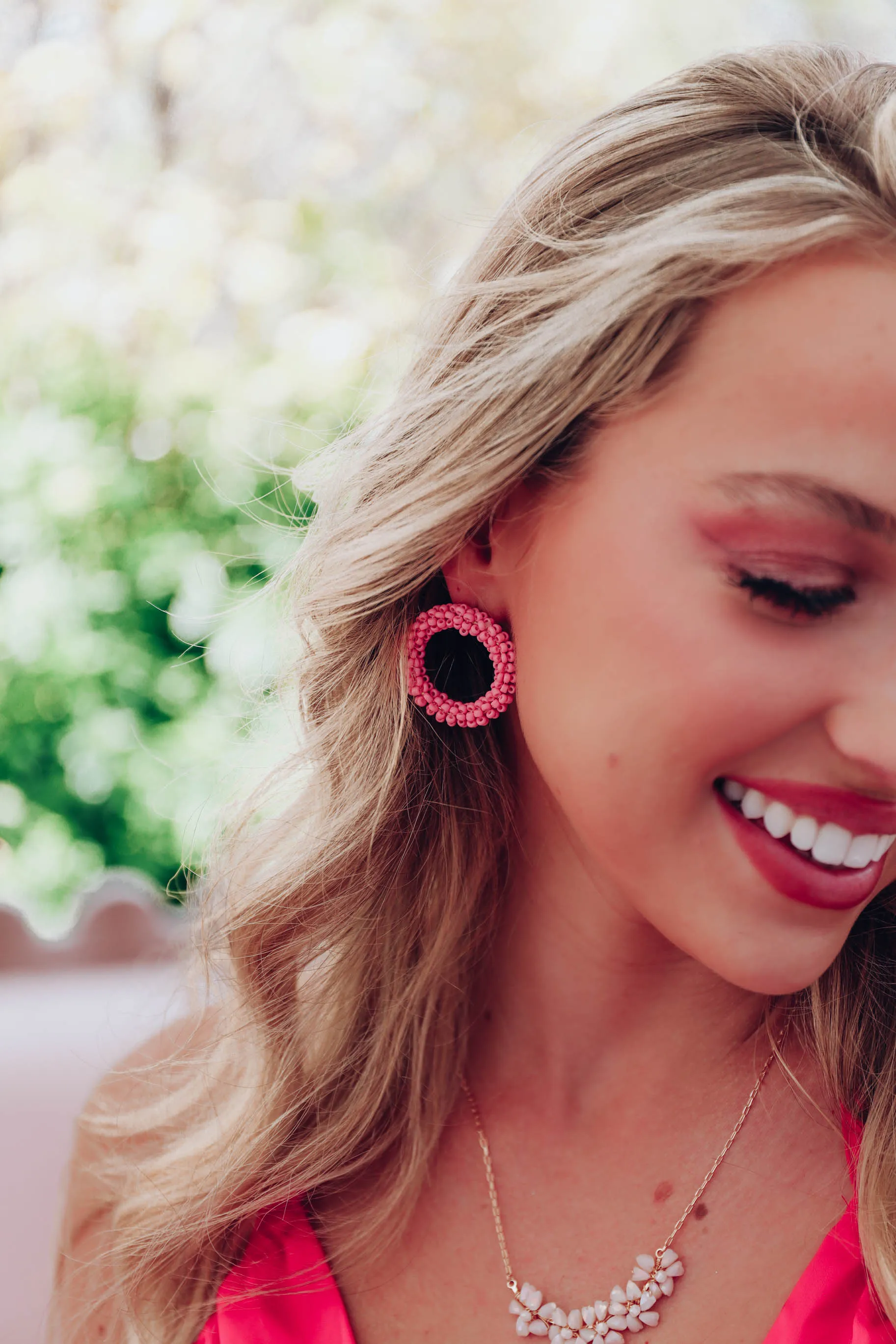 Camille Beaded Earrings - Baby Pink
