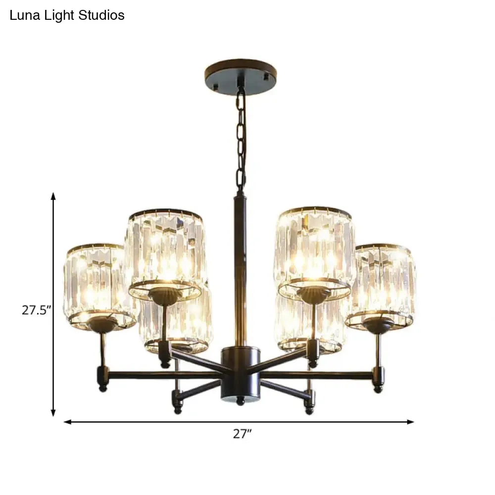 Contemporary Crystal Hanging Light in Black with 3/6/8-Light Radial Design for Bedroom