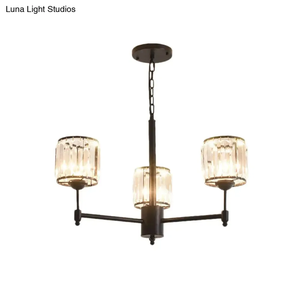 Contemporary Crystal Hanging Light in Black with 3/6/8-Light Radial Design for Bedroom