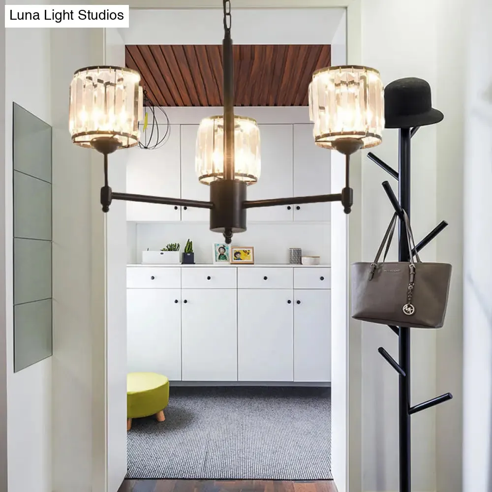 Contemporary Crystal Hanging Light in Black with 3/6/8-Light Radial Design for Bedroom