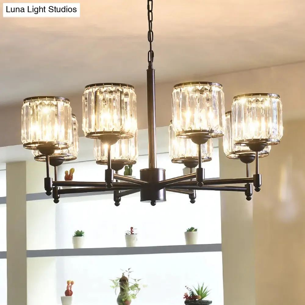 Contemporary Crystal Hanging Light in Black with 3/6/8-Light Radial Design for Bedroom
