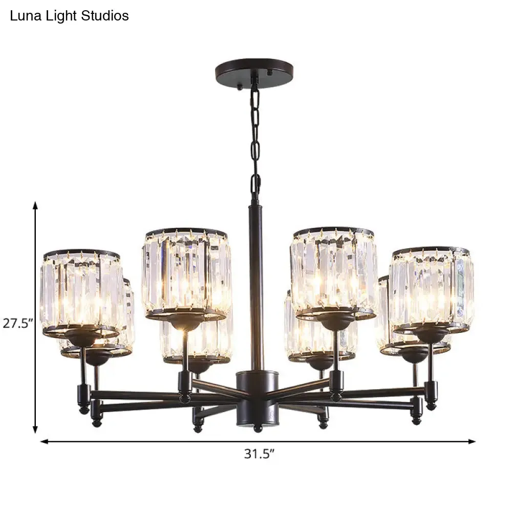 Contemporary Crystal Hanging Light in Black with 3/6/8-Light Radial Design for Bedroom