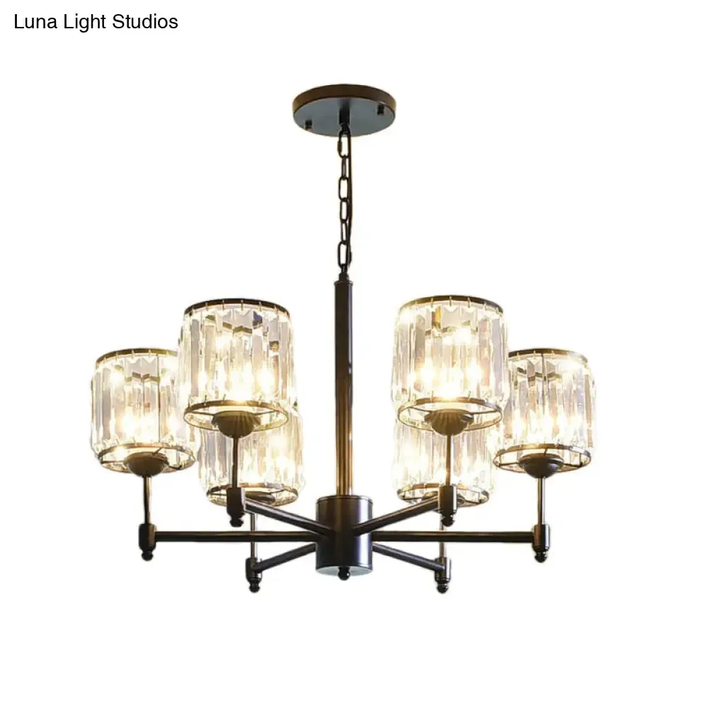 Contemporary Crystal Hanging Light in Black with 3/6/8-Light Radial Design for Bedroom