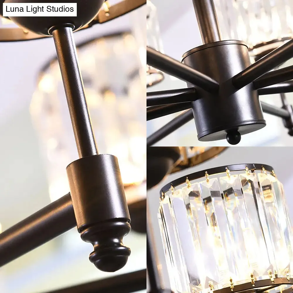 Contemporary Crystal Hanging Light in Black with 3/6/8-Light Radial Design for Bedroom