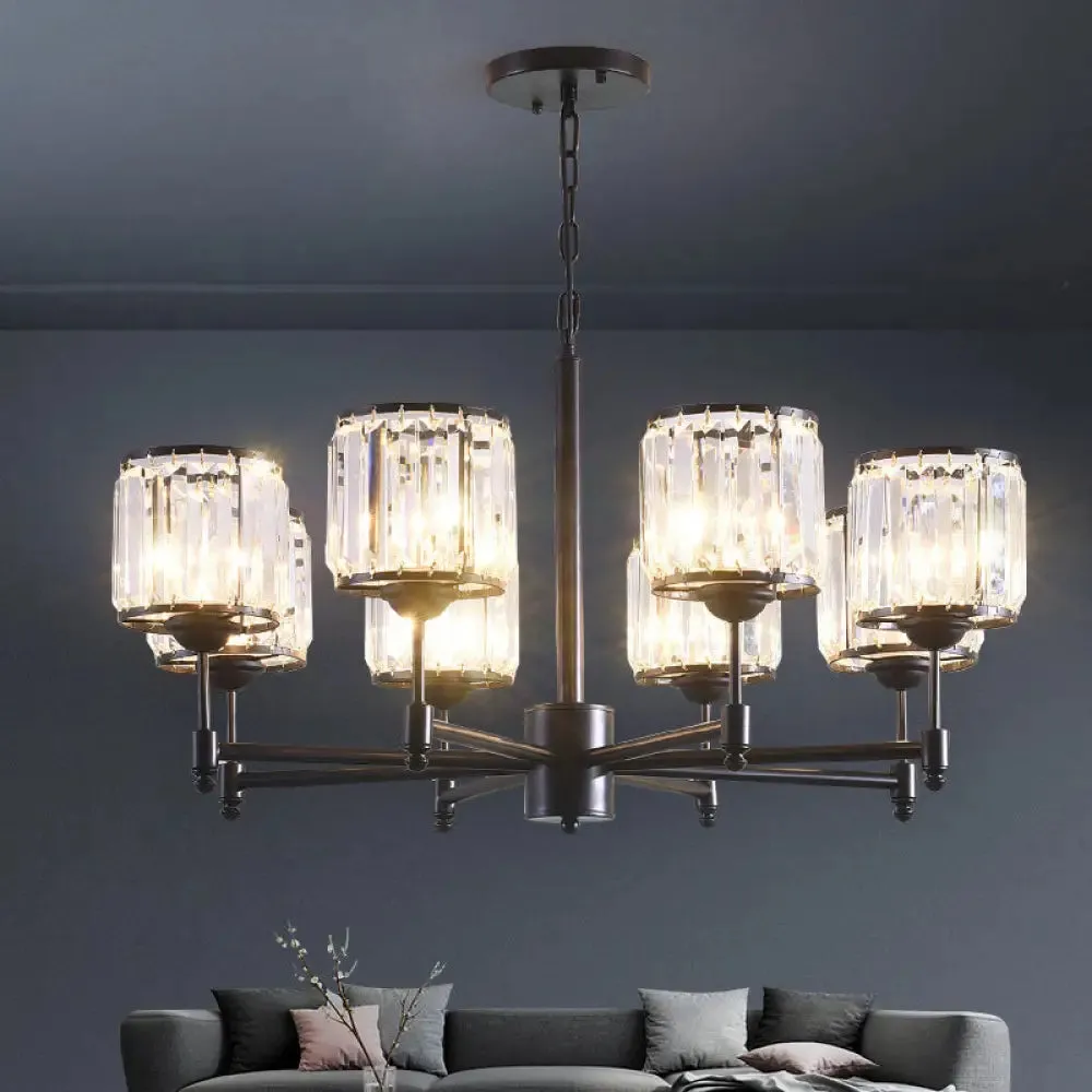 Contemporary Crystal Hanging Light in Black with 3/6/8-Light Radial Design for Bedroom