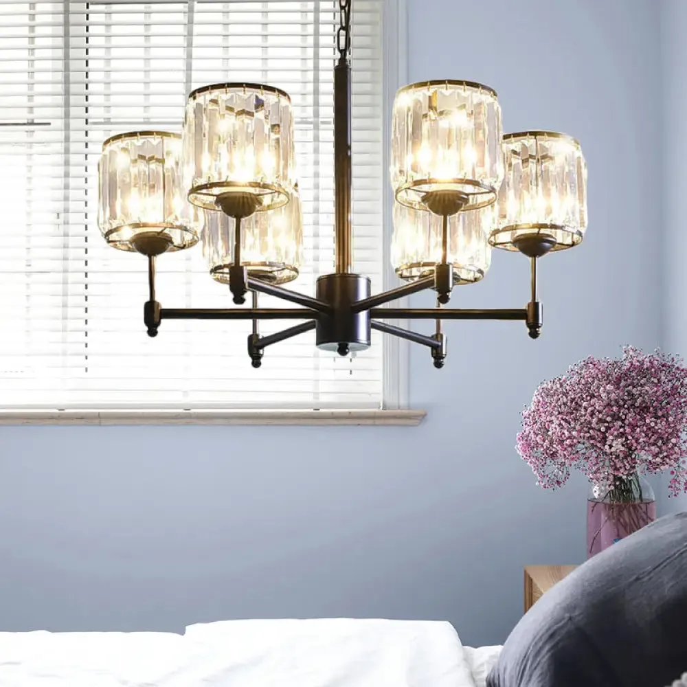 Contemporary Crystal Hanging Light in Black with 3/6/8-Light Radial Design for Bedroom