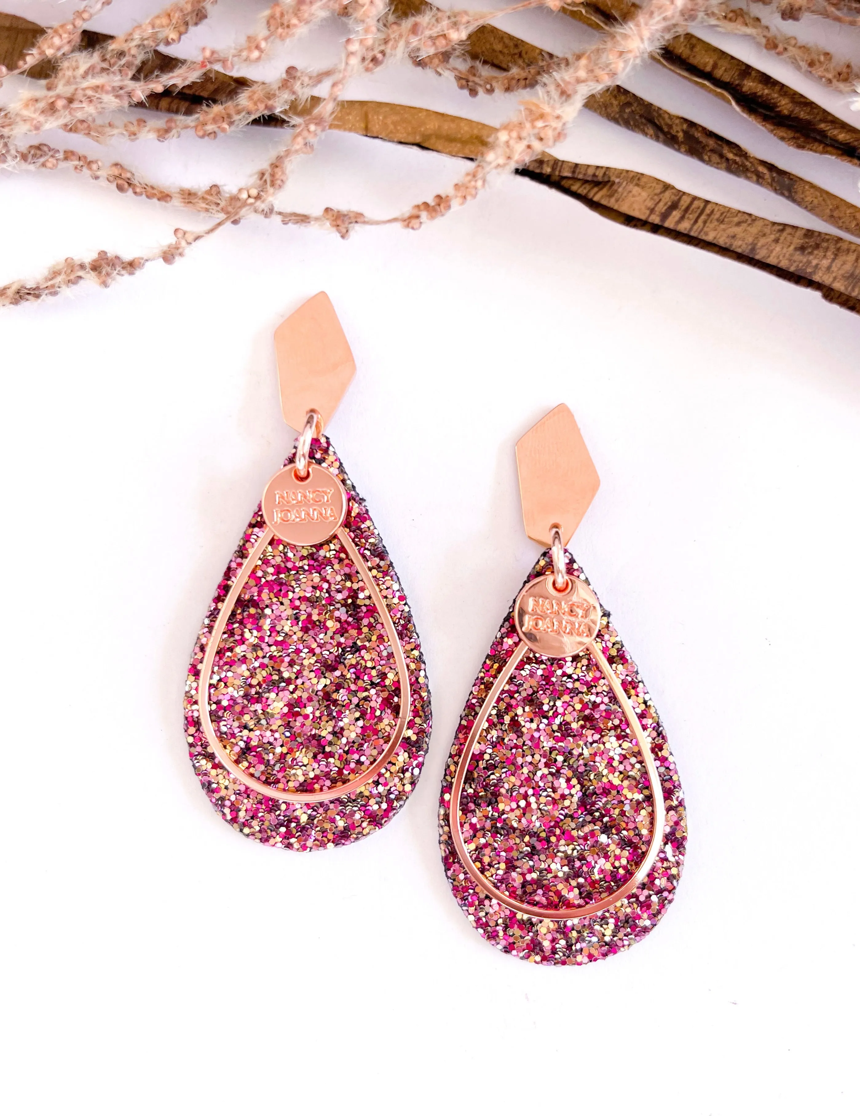 Deep Plum Glitter Teardrops