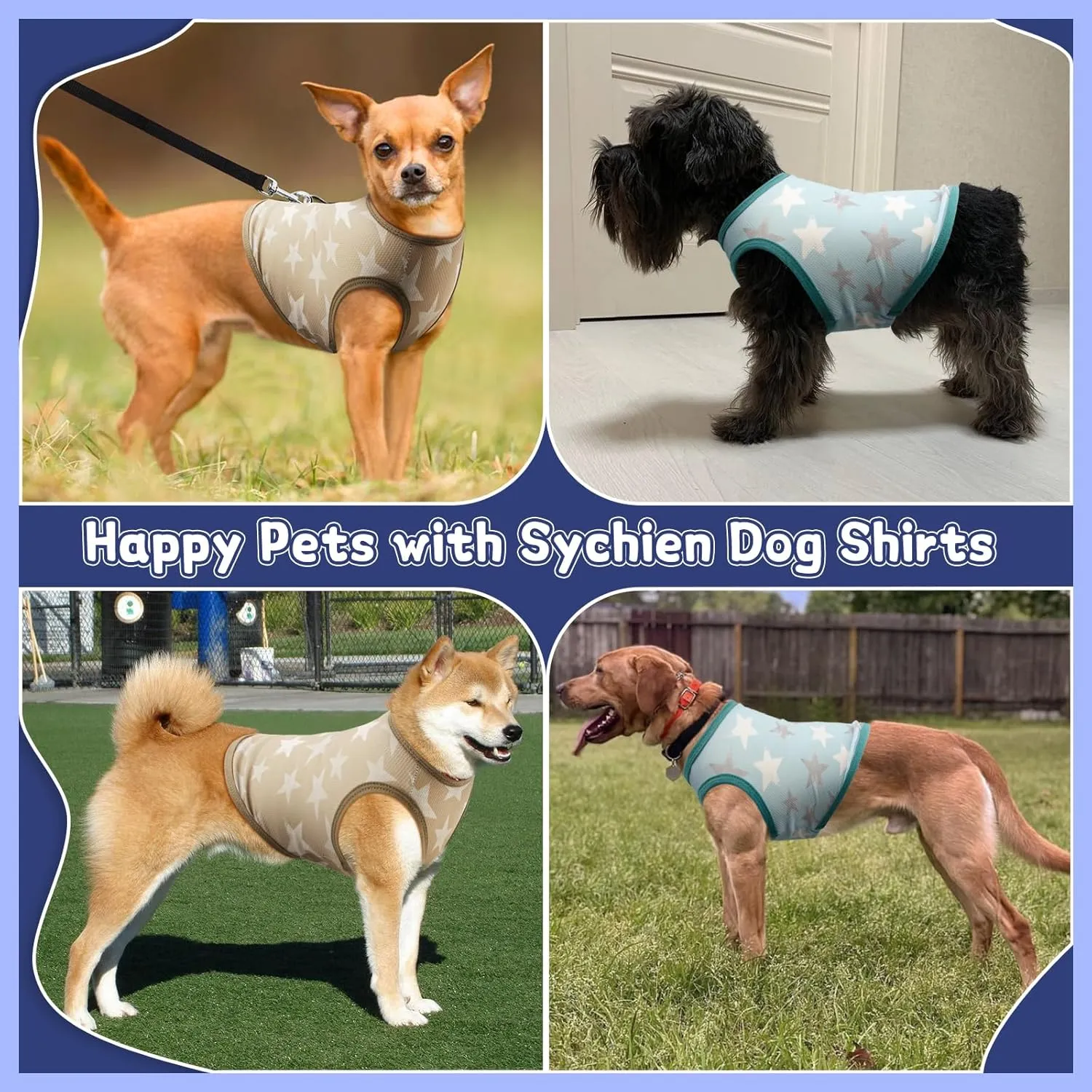 Dog Shirts Quick Dry Summer Cooling Star Printing Dogs T-Shirt,Deep Green Light Blue L