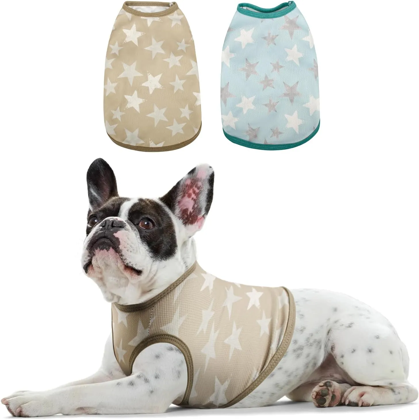 Dog Shirts Quick Dry Summer Cooling Star Printing Dogs T-Shirt,Deep Green Light Blue L