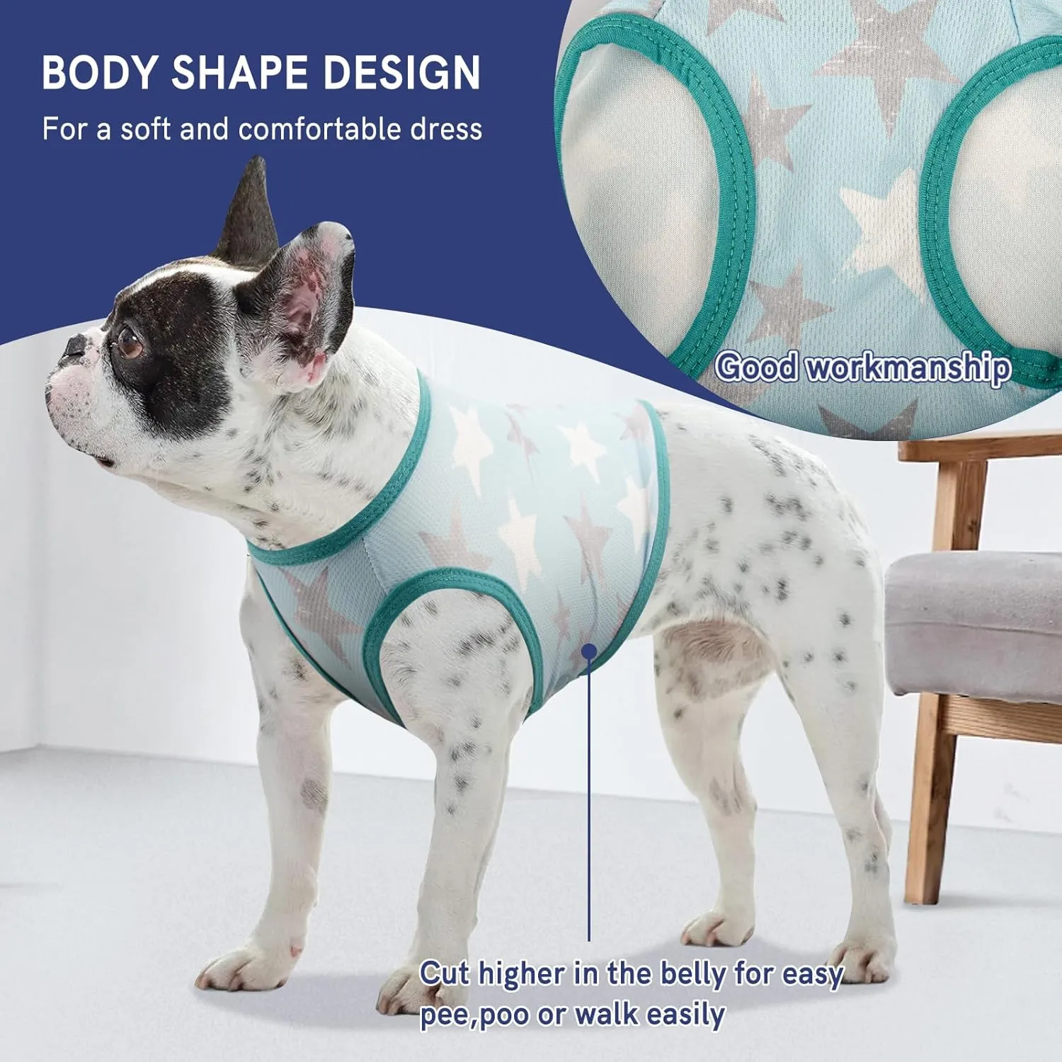 Dog Shirts Quick Dry Summer Cooling Star Printing Dogs T-Shirt,Deep Green Light Blue L