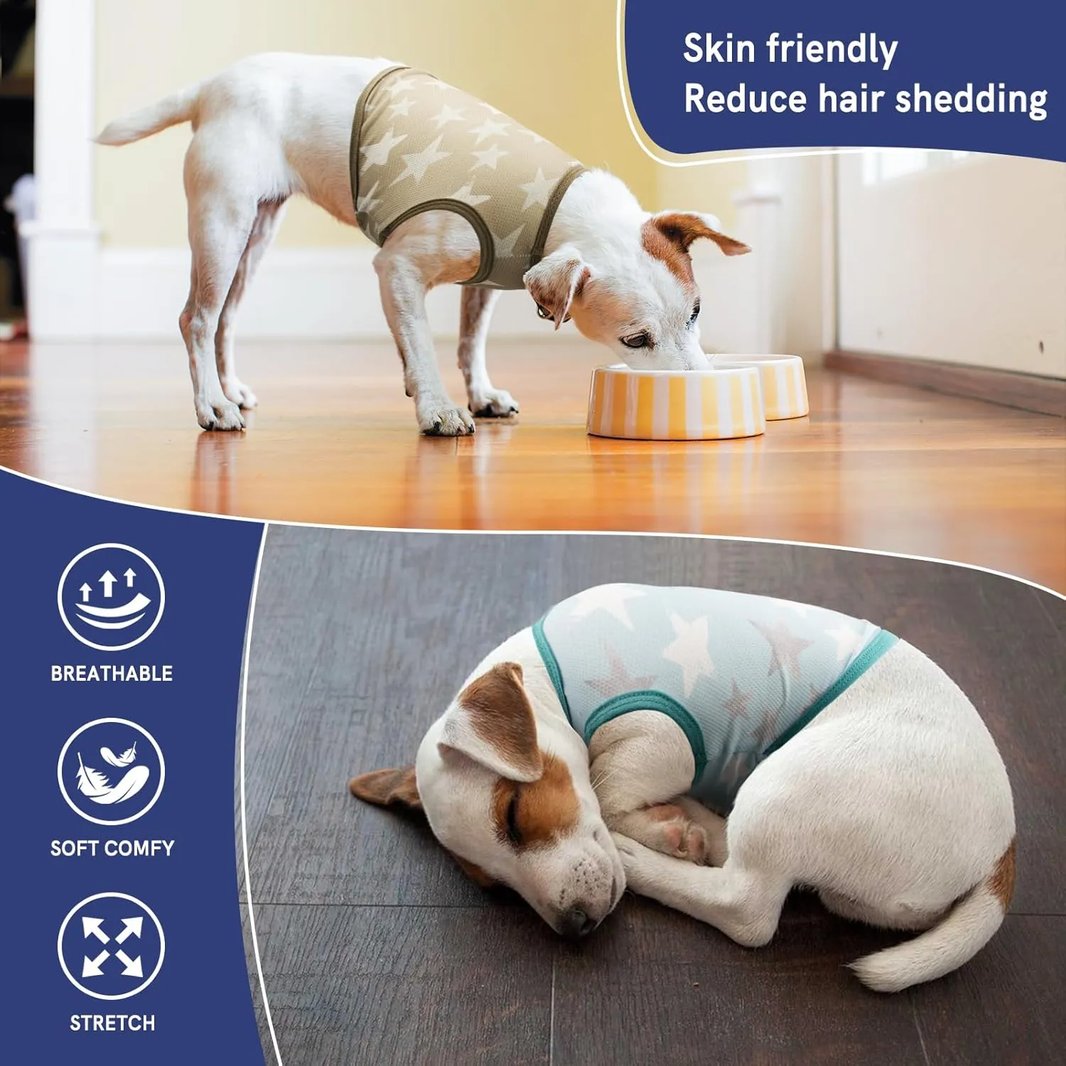 Dog Shirts Quick Dry Summer Cooling Star Printing Dogs T-Shirt,Deep Green Light Blue L