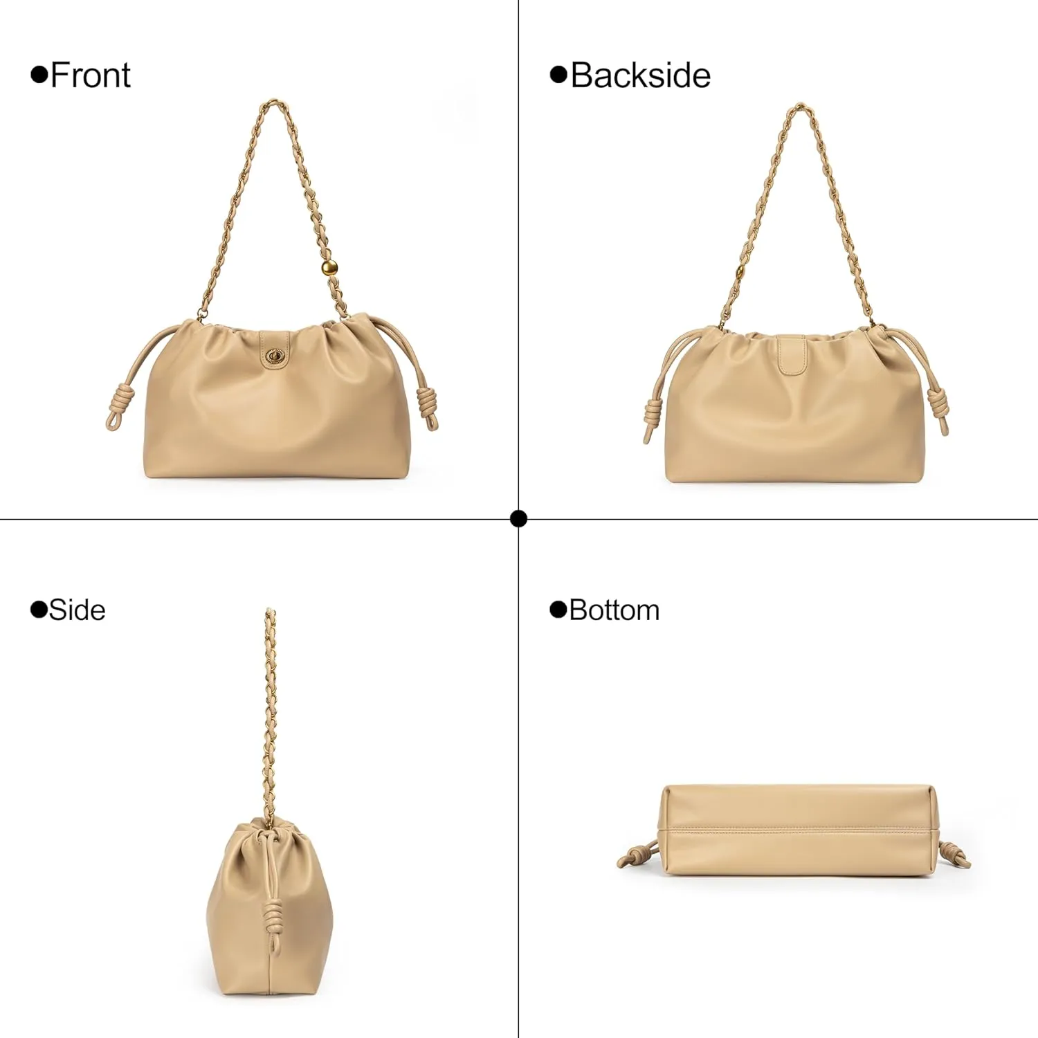Drawstring Hobo Purse for Women Trendy Bucket Shoulder Bag With Top Chain Handle And Long Crossbody Strap