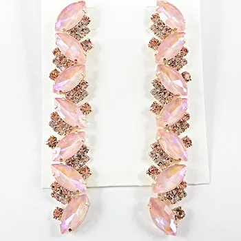 Fancy Long Vertical Bright Mix Pink Crystal Dangle Fashion Earrings
