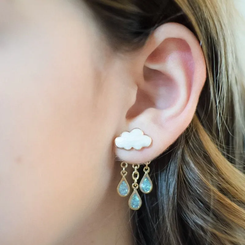 Fashion Jewelry Cloud and Lightning Stud Earrings For Women in Gold Color