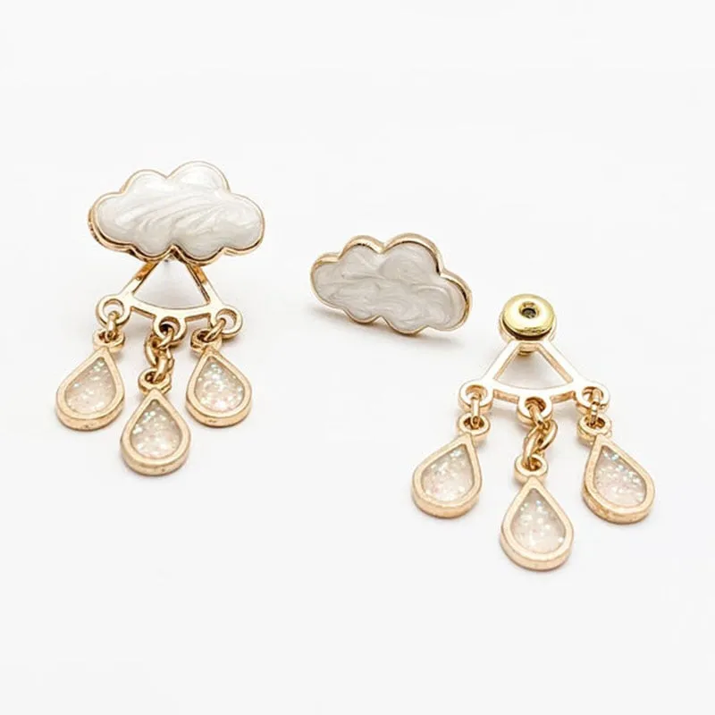 Fashion Jewelry Cloud and Lightning Stud Earrings For Women in Gold Color