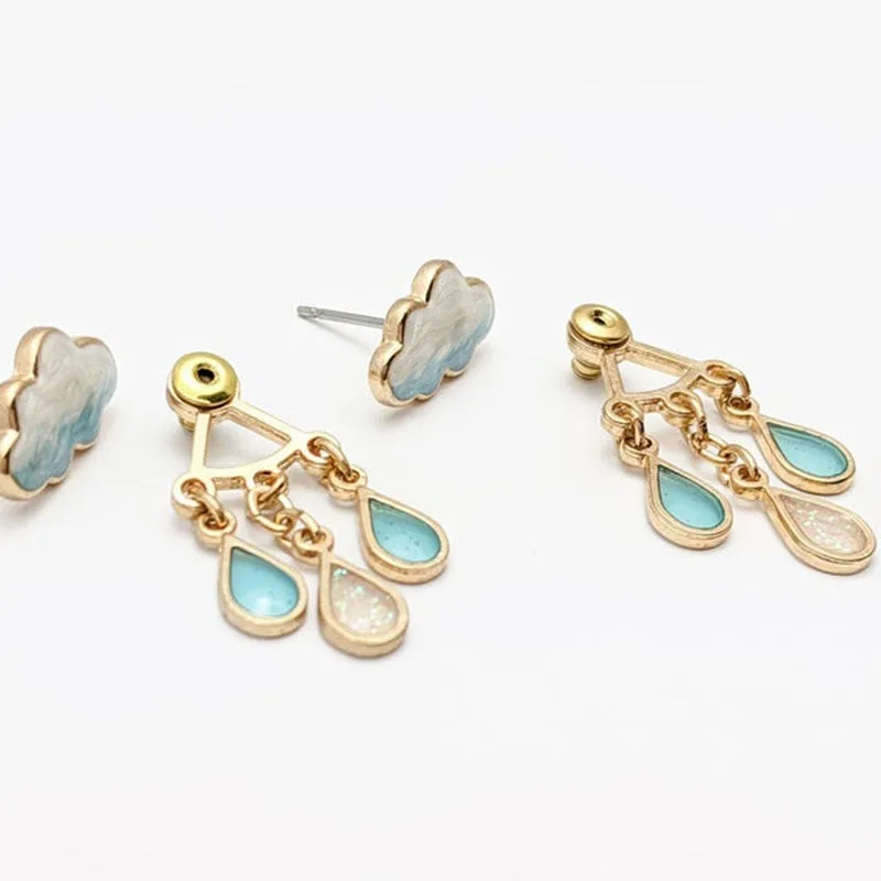 Fashion Jewelry Cloud and Lightning Stud Earrings For Women in Gold Color