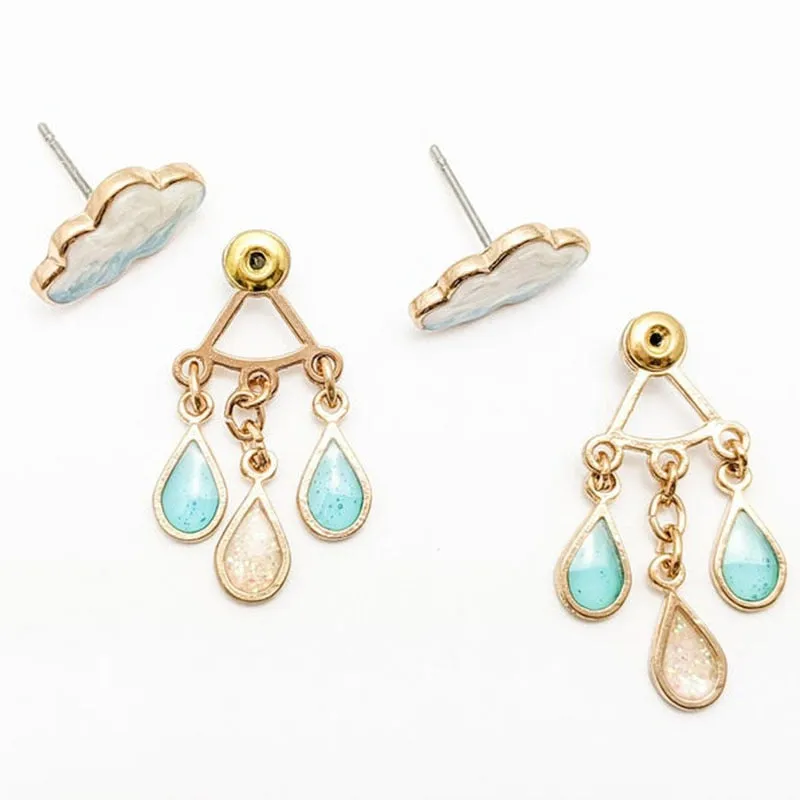 Fashion Jewelry Cloud and Lightning Stud Earrings For Women in Gold Color
