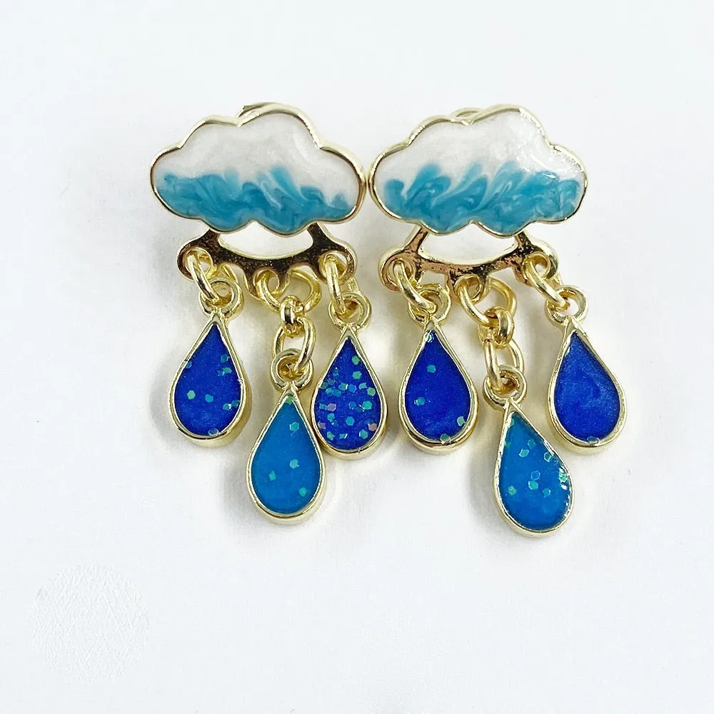 Fashion Jewelry Cloud and Lightning Stud Earrings For Women in Gold Color