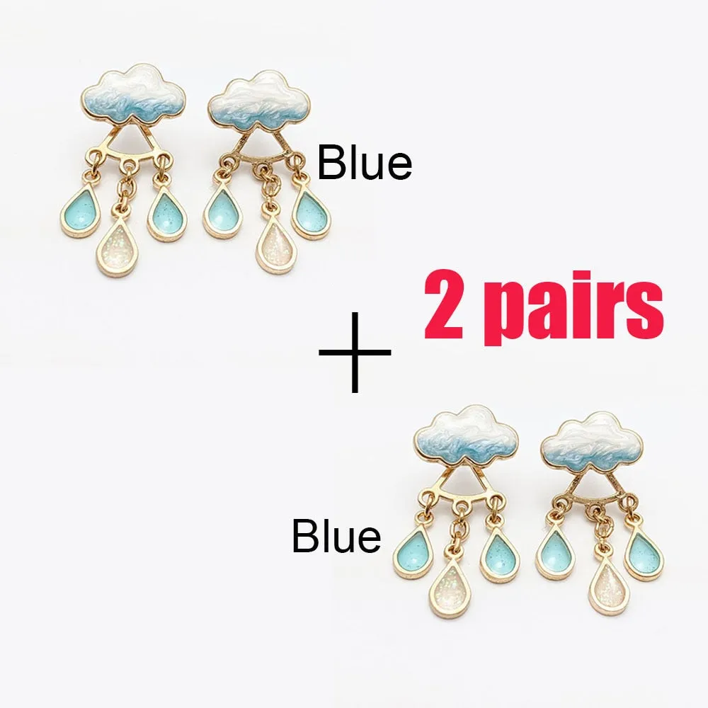 Fashion Jewelry Cloud and Lightning Stud Earrings For Women in Gold Color