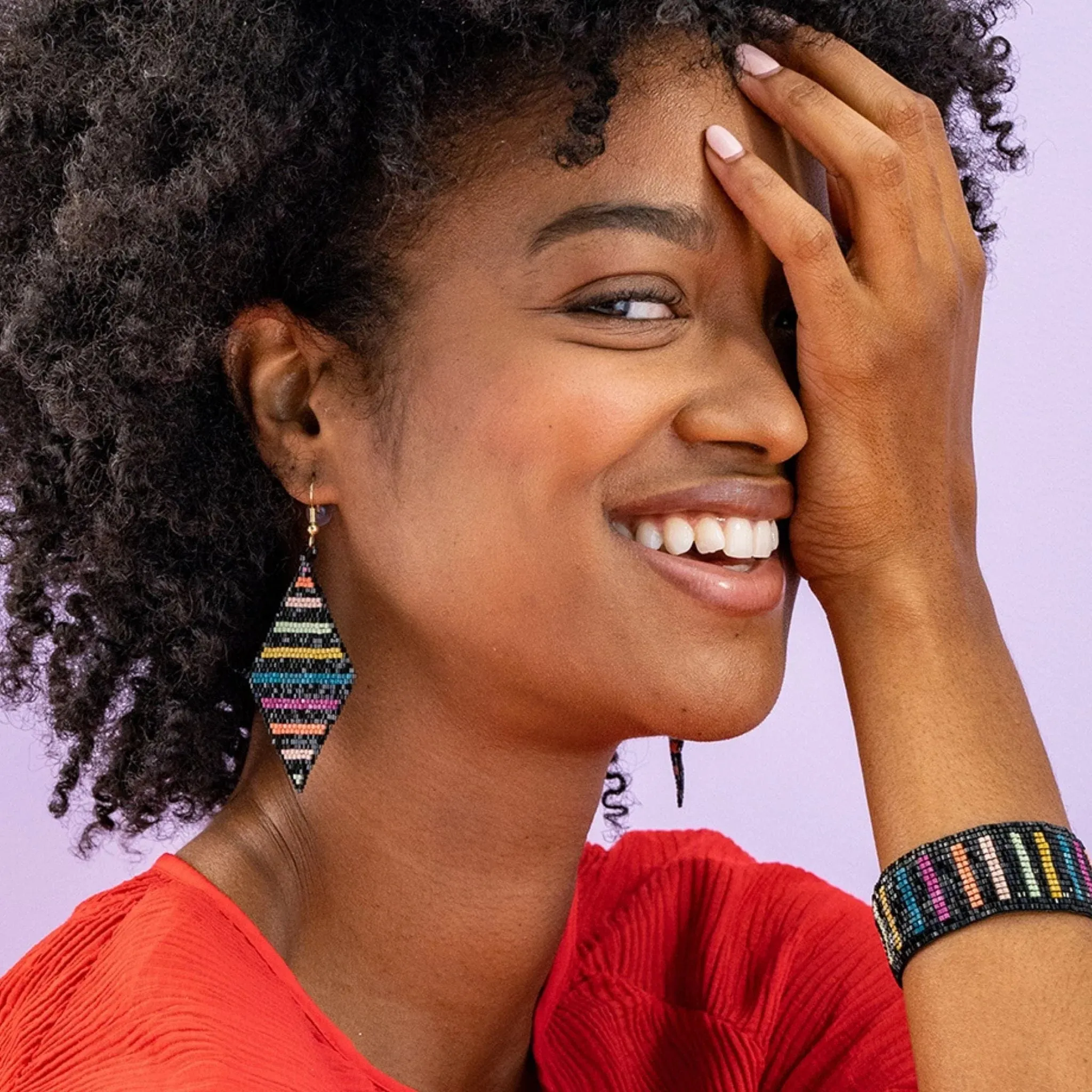 Frida Black Rainbow Beaded Earrings