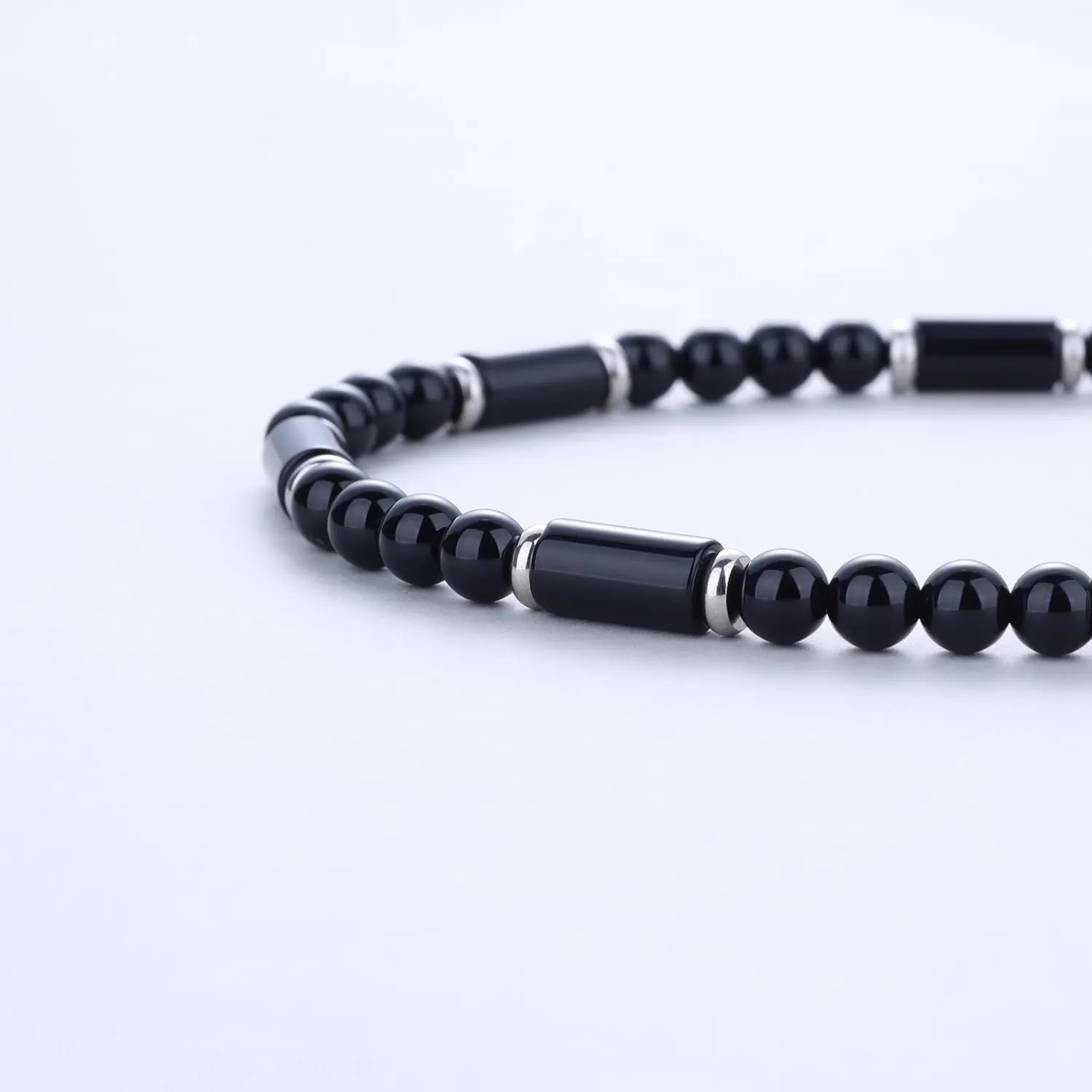 GAVU Men's Onyx & Tiger Eye Stone Beaded Necklace, 20"/22"/24" Stainless Steel OT Clasp