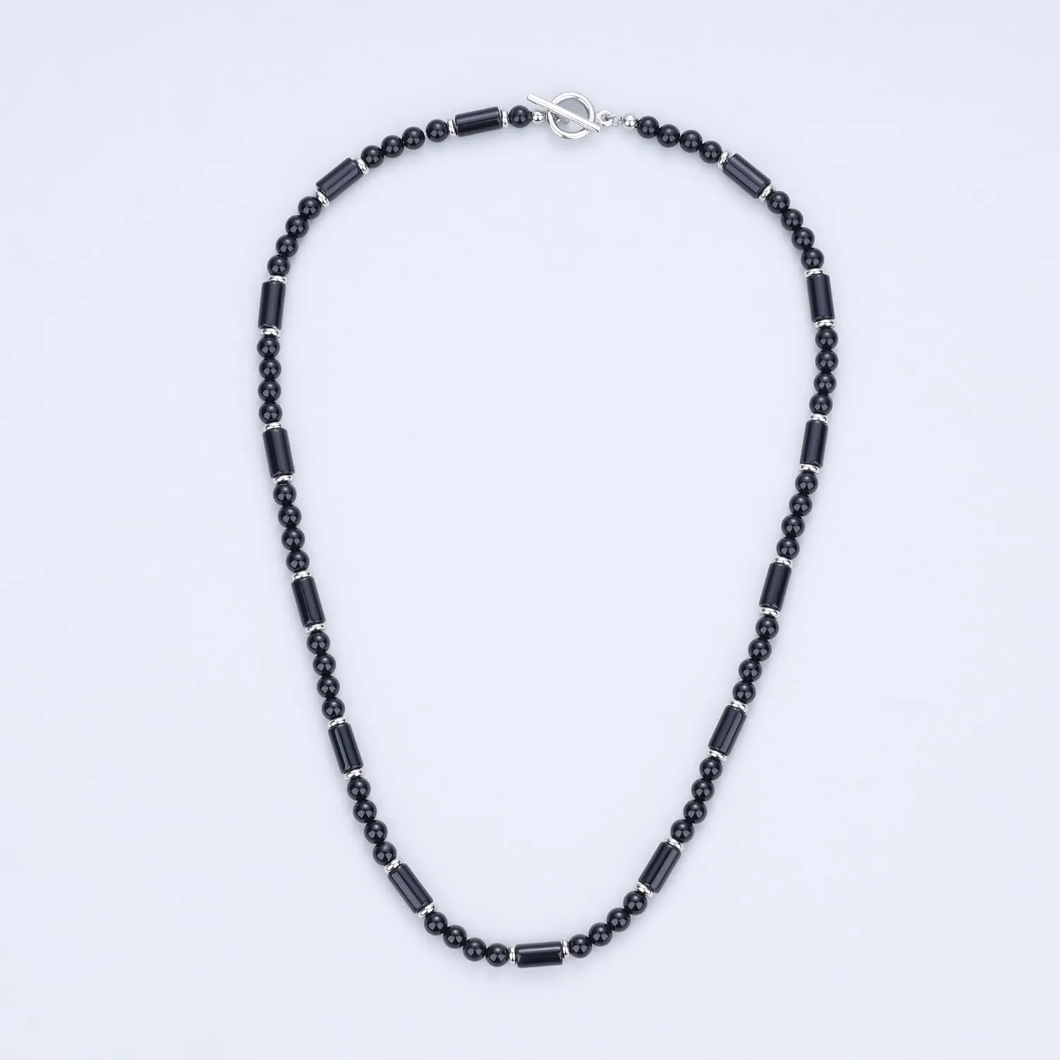 GAVU Men's Onyx & Tiger Eye Stone Beaded Necklace, 20"/22"/24" Stainless Steel OT Clasp