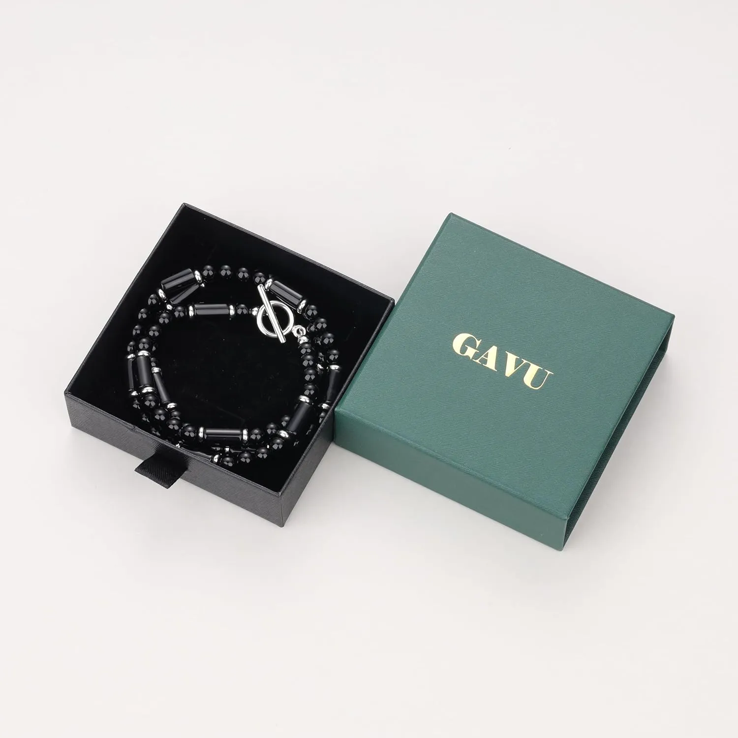GAVU Men's Onyx & Tiger Eye Stone Beaded Necklace, 20"/22"/24" Stainless Steel OT Clasp