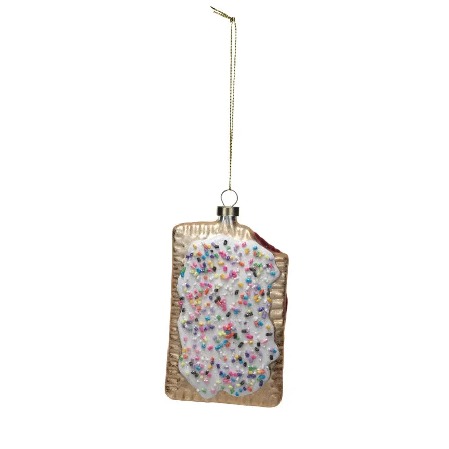 Glass Toaster Pastry Ornament w/ Beads & Glitter, Multi Color