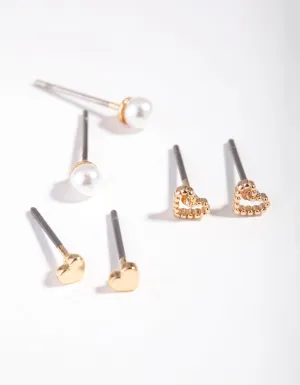 Gold Heart & Pearl Earrings