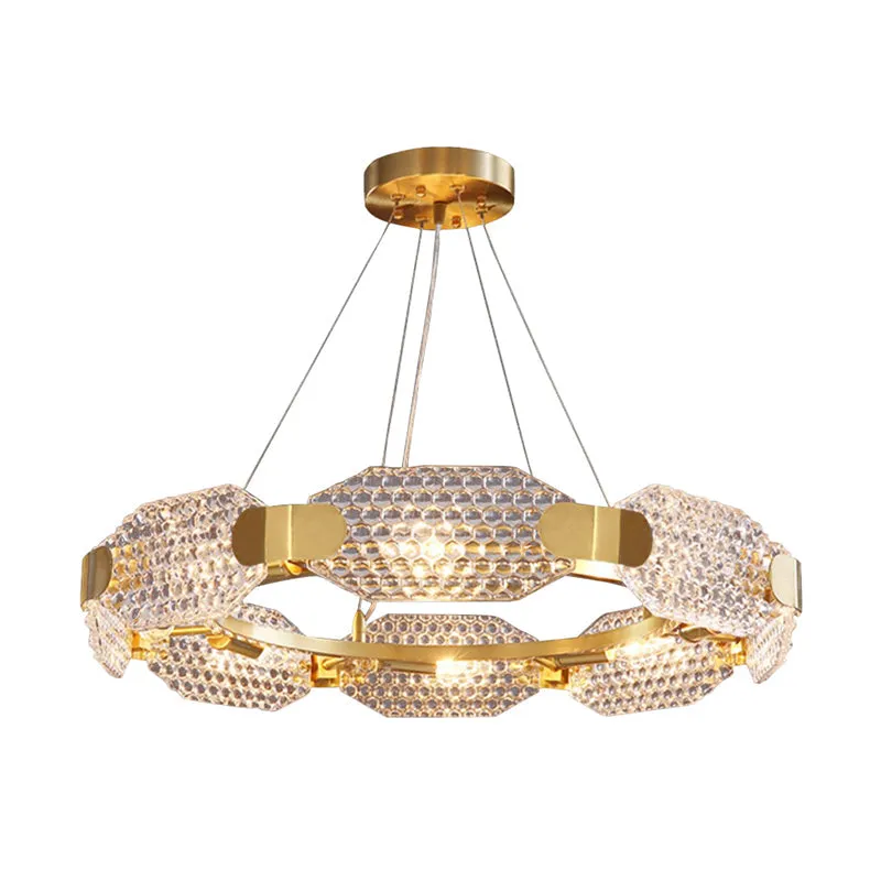 Gold Prism Crystal Chandelier with Simple 6-Light Design for Bedroom
