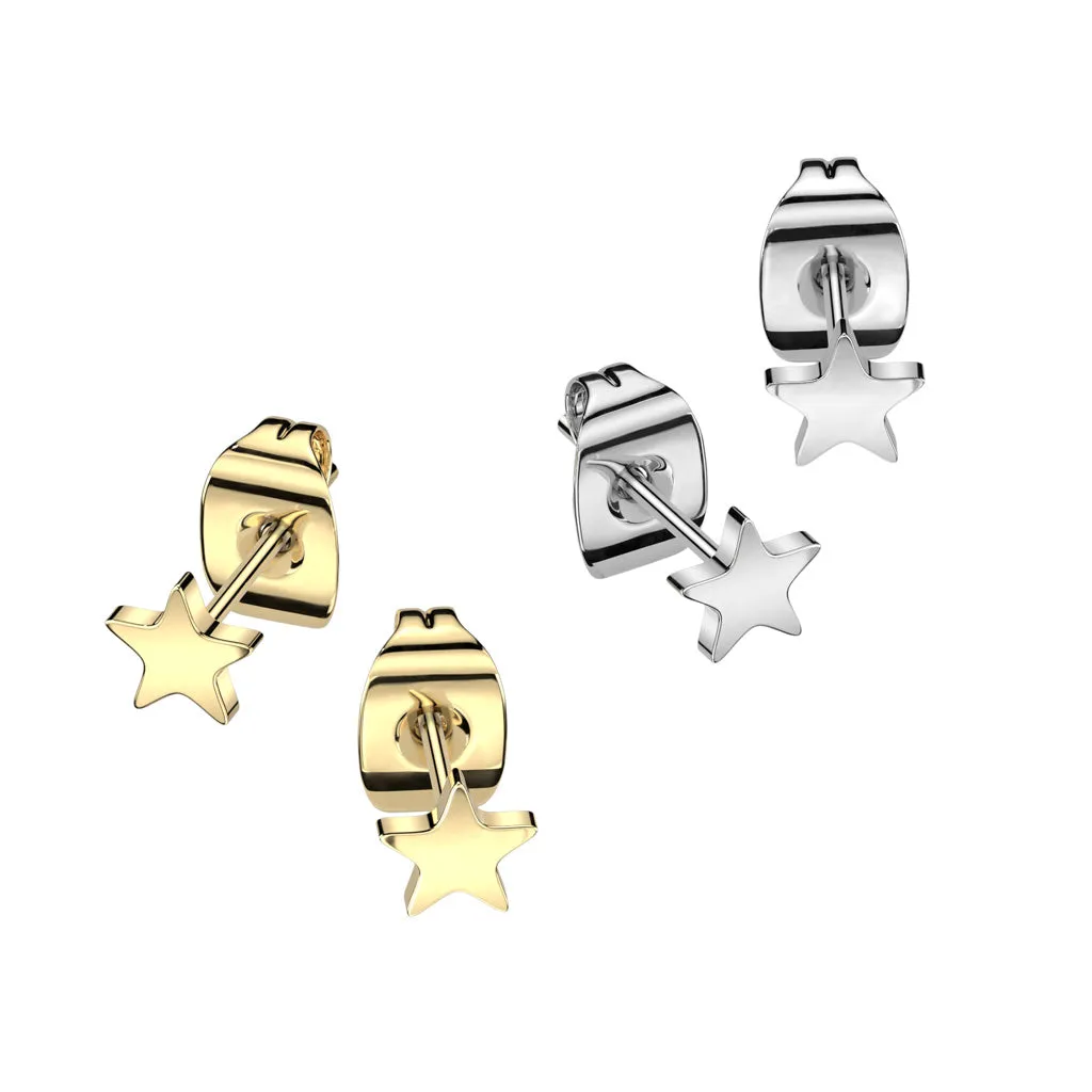 Gold Titanium Star Earring with Traditional Butterfly Backing (PAIR)