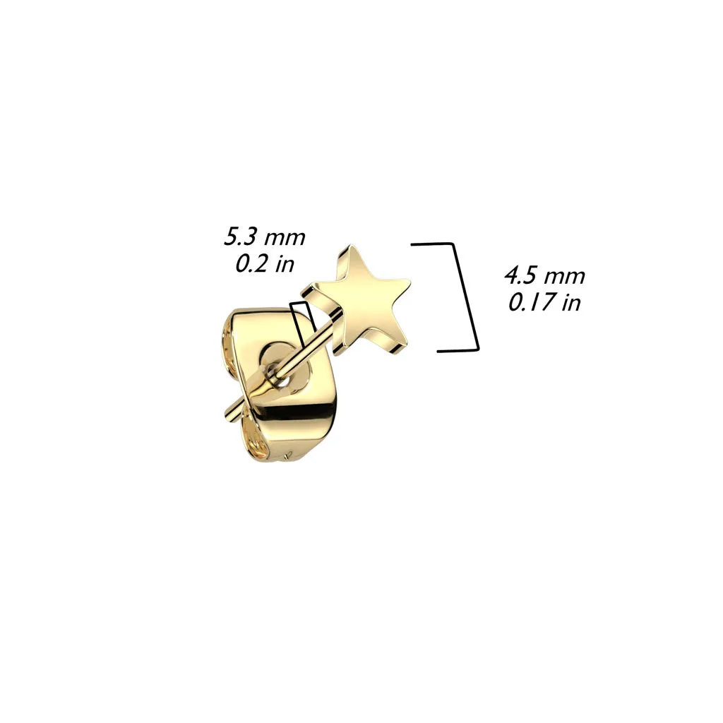 Gold Titanium Star Earring with Traditional Butterfly Backing (PAIR)