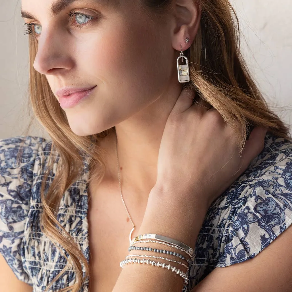 Good Karma Miyuki Frame Earring - Gunmetal / Silver