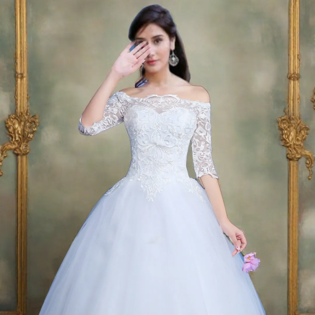 GownLink White Gown Bridal Dress Off Shoulder Style GLQD09