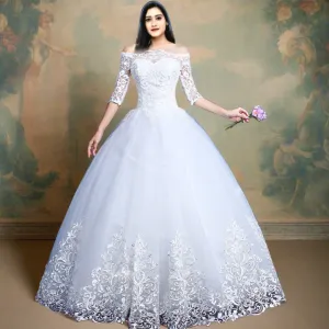 GownLink White Gown Bridal Dress Off Shoulder Style GLQD09