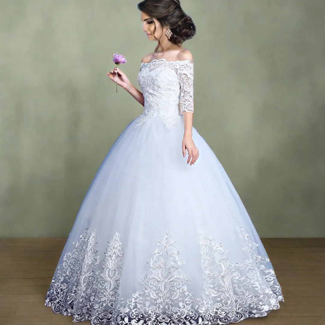 GownLink White Gown Bridal Dress Off Shoulder Style GLQD09