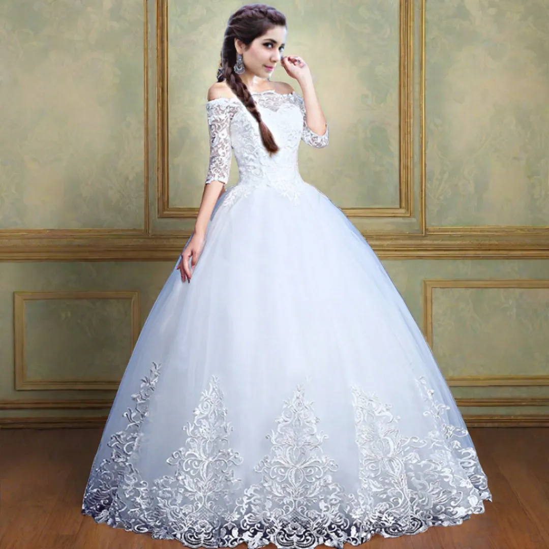 GownLink White Gown Bridal Dress Off Shoulder Style GLQD09