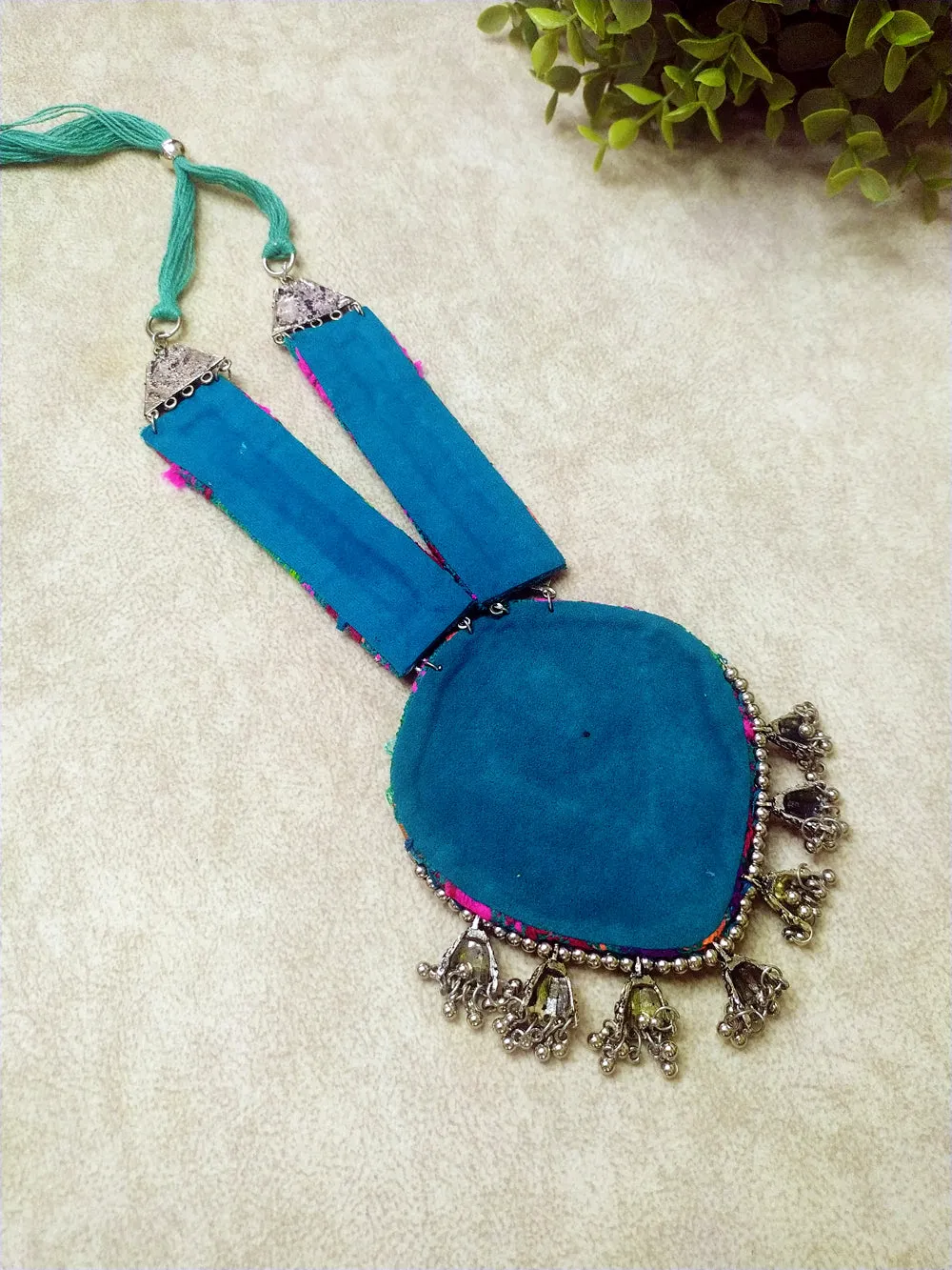 Handmade Fabric and Beaded Tribal Necklace with Elegant Design