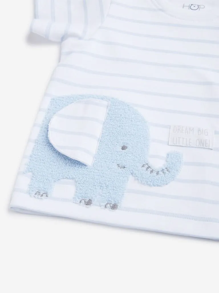 HOP Baby Light Blue Elephant Design T-Shirt with Shorts Set