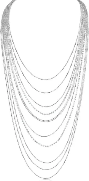 Humble Chic NY Simulated Diamond Statement Necklace for Women - Layered Cubic Zirconia Long Waterfall Chain Necklace