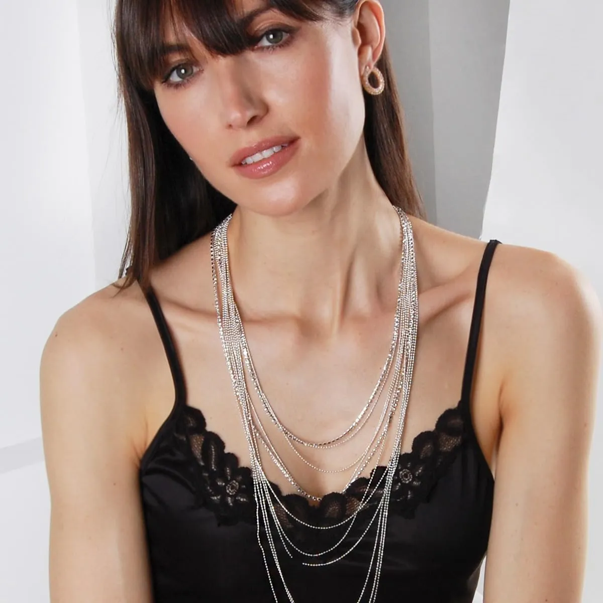 Humble Chic NY Simulated Diamond Statement Necklace for Women - Layered Cubic Zirconia Long Waterfall Chain Necklace