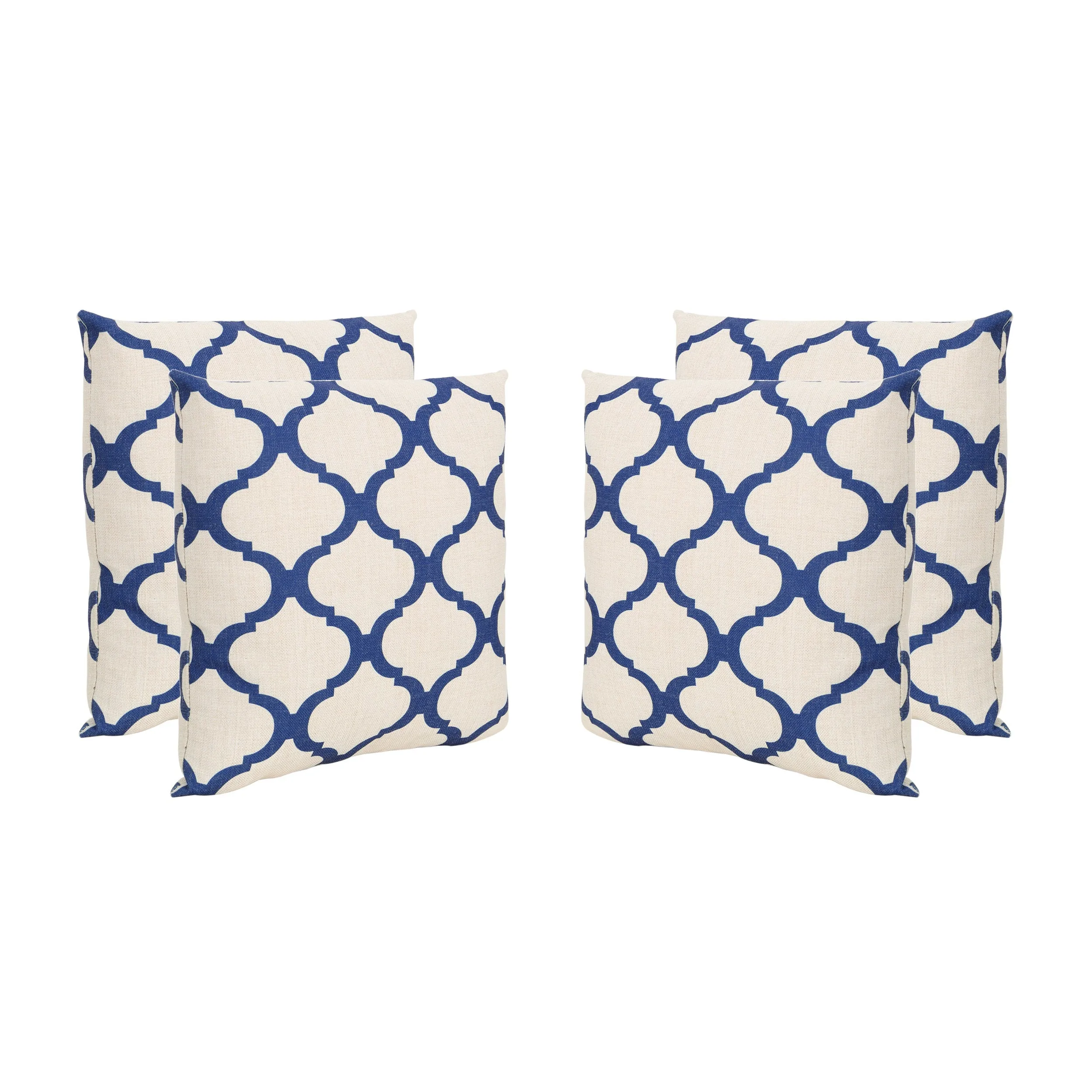 Isia Outdoor 18-inch Water Resistant Square Pillows, Blue on Beige
