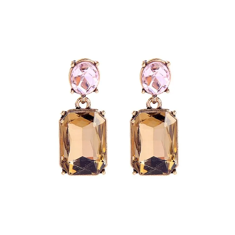 Kara Twin Gem Crystal Stud Earrings in Antique Gold with Pink and Champagne
