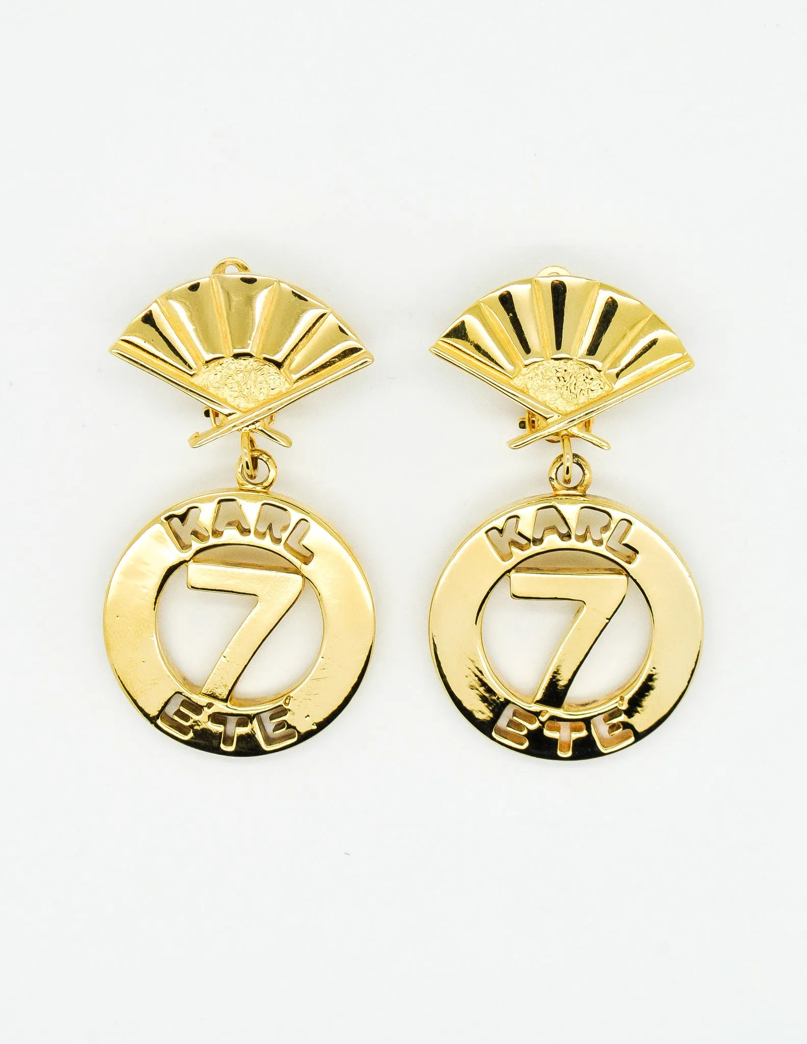 Karl Lagerfeld Vintage Gold Karl 7 Ete Circle Fan Earrings