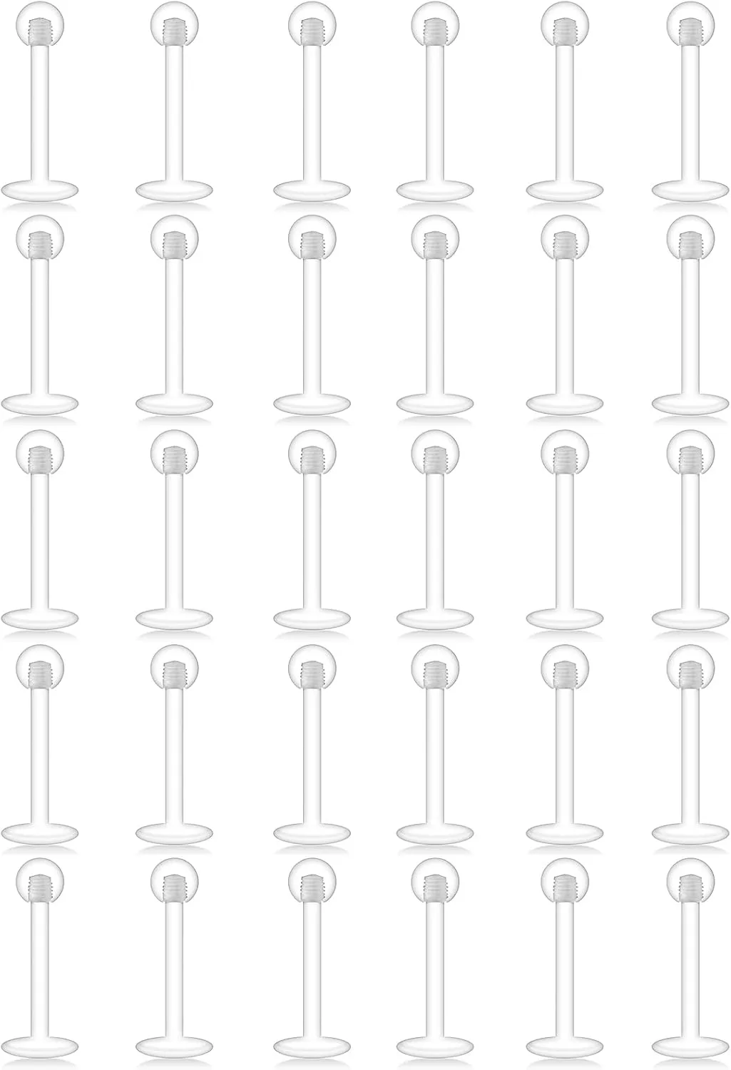 Kridzisw 16G 18G Clear Plastic Push in Lip Labret Medusa Monroe Nose Piercing Retainers for Surgery Sport Work Bioflex Flat Back Tragus Helix Catilage Conch Earrings for Women Men 6mm 8mm 10mm 12mm