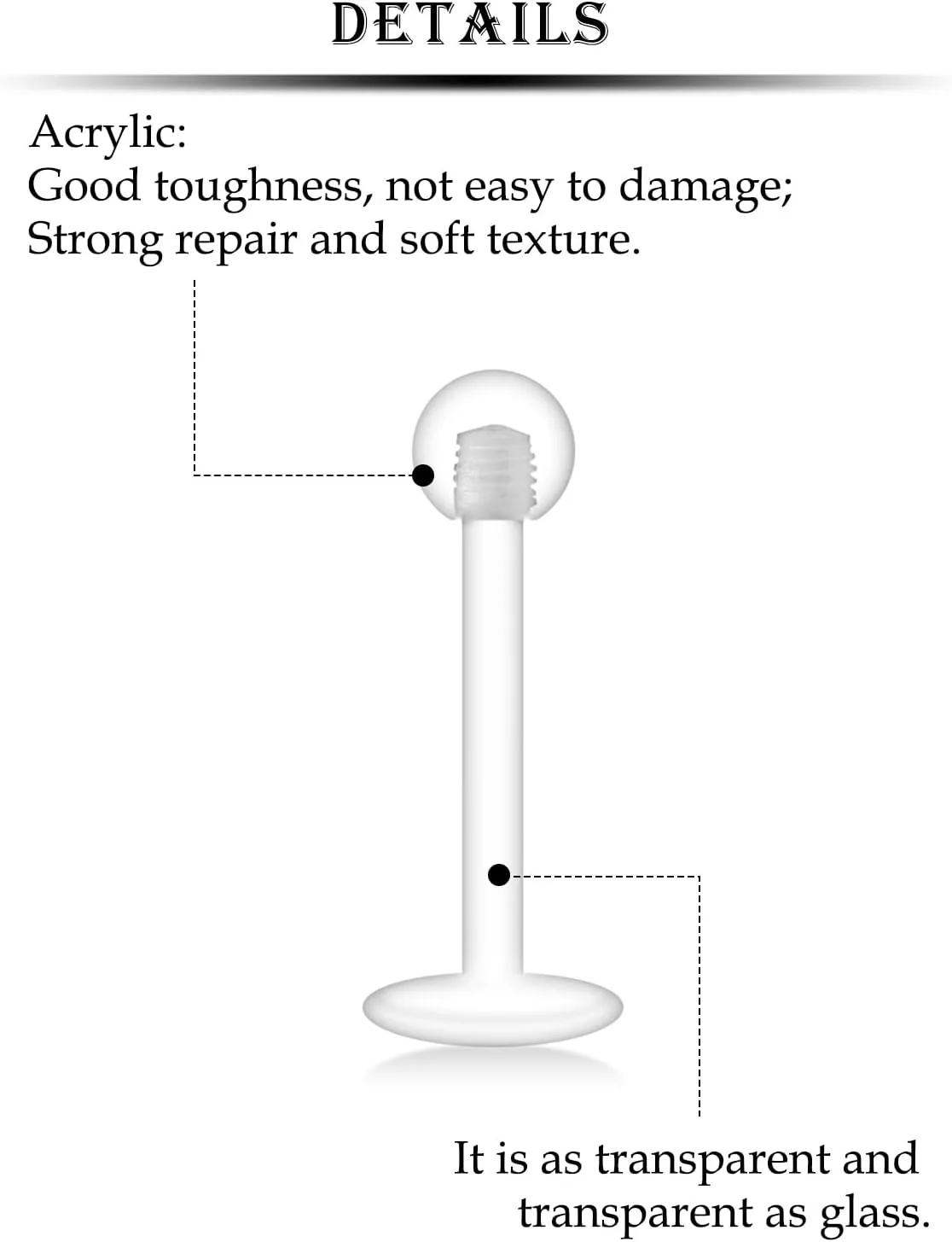 Kridzisw 16G 18G Clear Plastic Push in Lip Labret Medusa Monroe Nose Piercing Retainers for Surgery Sport Work Bioflex Flat Back Tragus Helix Catilage Conch Earrings for Women Men 6mm 8mm 10mm 12mm