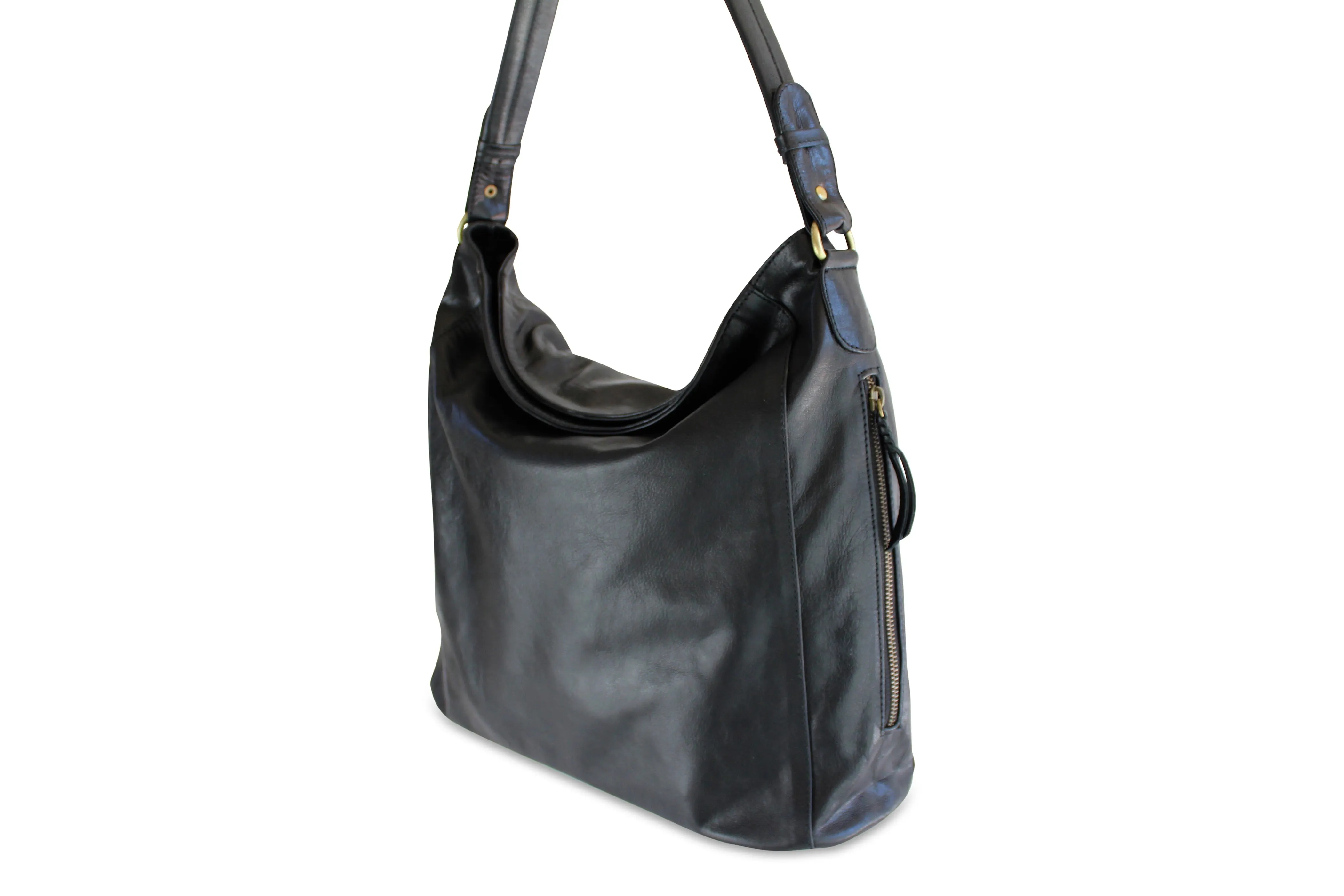 LOLA HOBO LEATHER HANDBAG IN BLACK