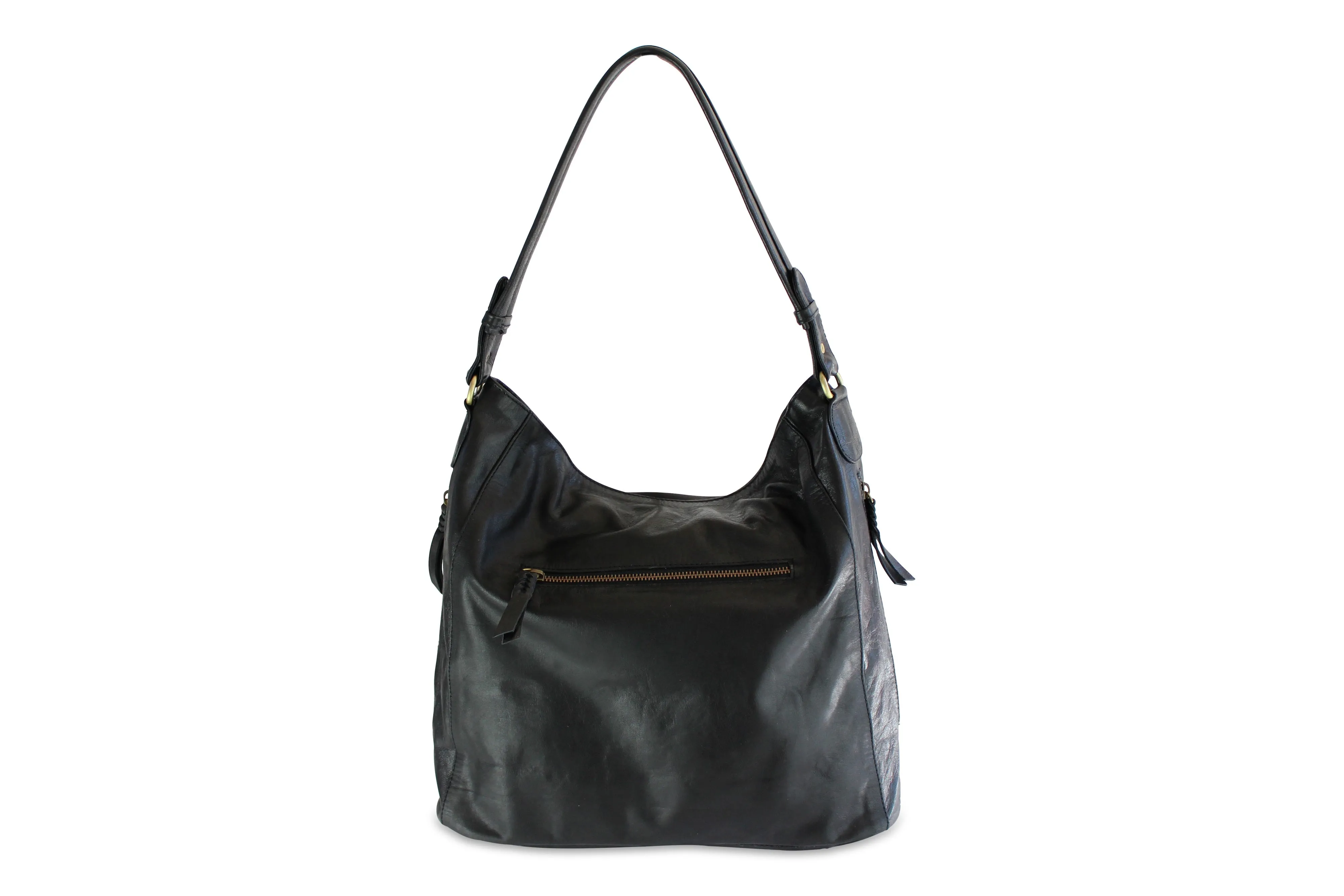 LOLA HOBO LEATHER HANDBAG IN BLACK